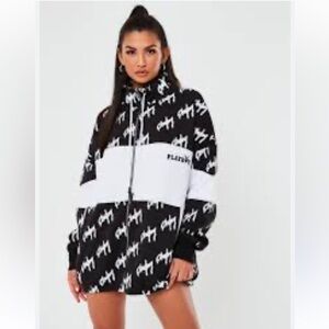 Playboy x Missguided Women Jacket Black Full Zip Oversized Sweater Tunic